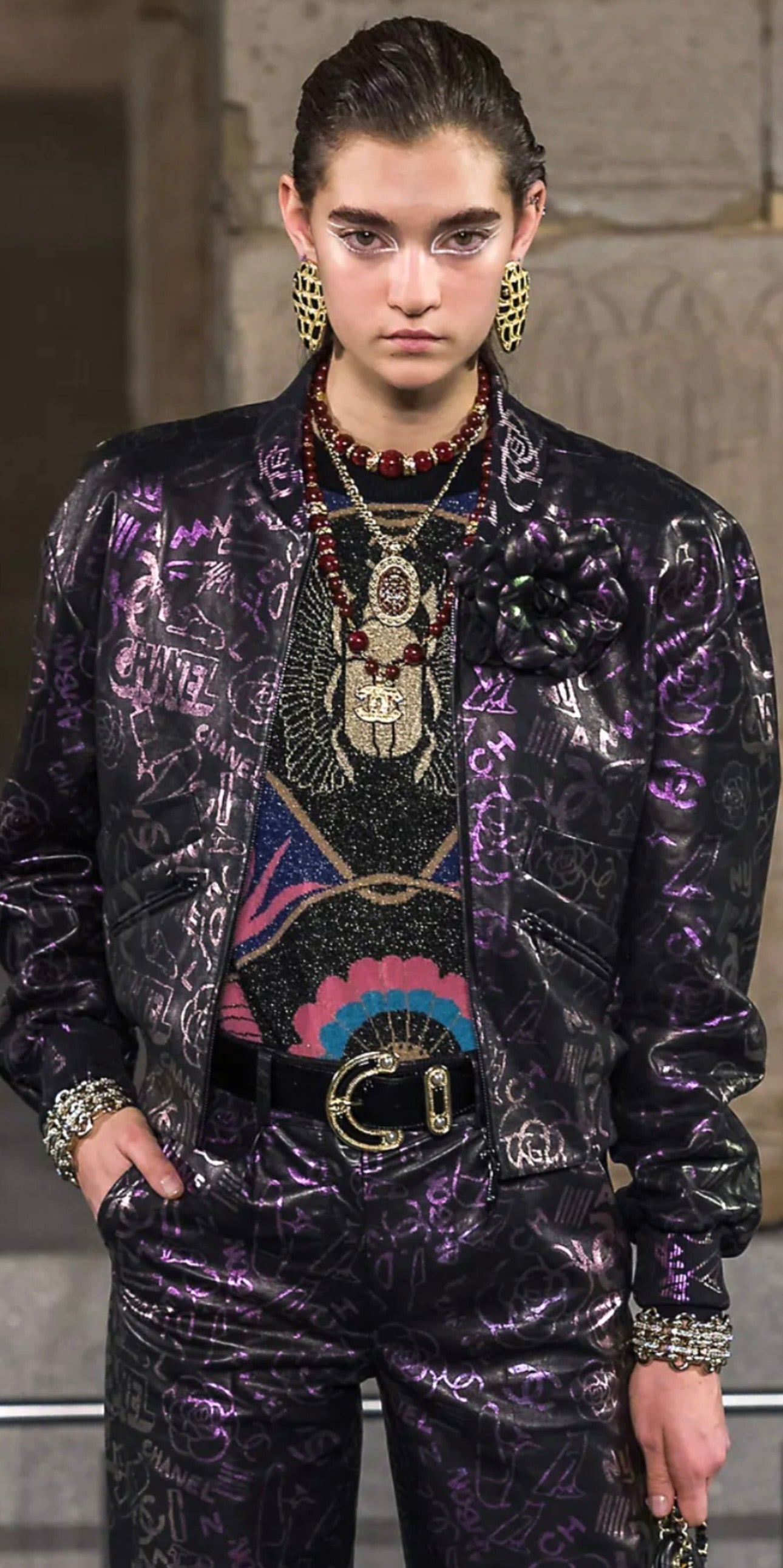 Museum-Worthy CHANEL Métiers d'Art Paris-New York 2019 Egyptian Scarab & Hieroglyph Layered Plastron Necklace from Karl Lagerfeld's Final Métiers d'Art Collection