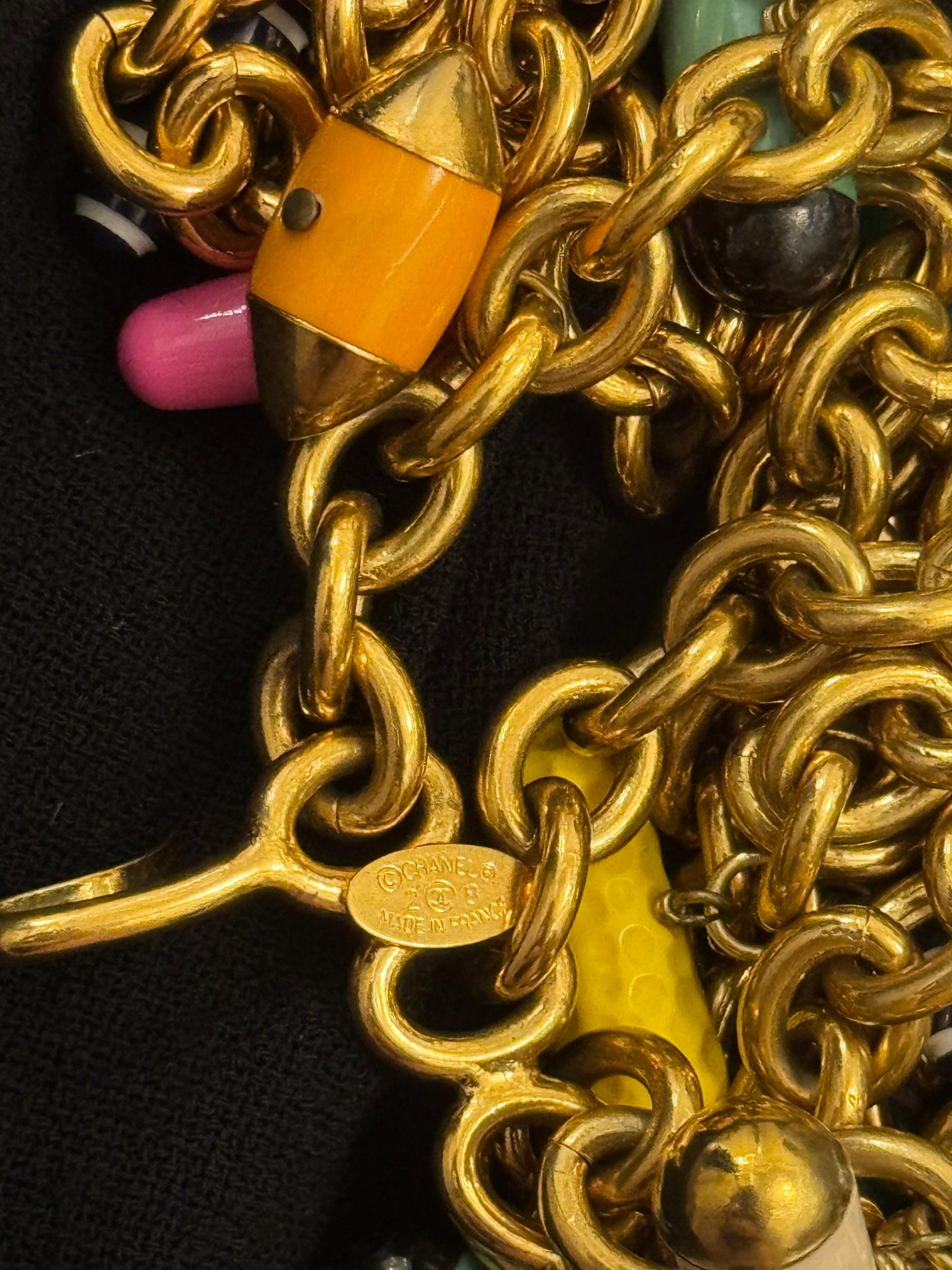 Museum-Worthy CHANEL Spring-Summer 1992 runway 24k gold plated Multicolor "Pill" Chain Belt
