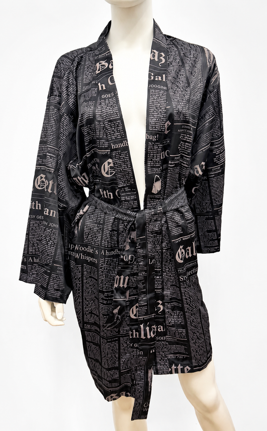 Iconic John Galliano "Gazette" Newspaper Print Kimono Robe with Original Box - Size M