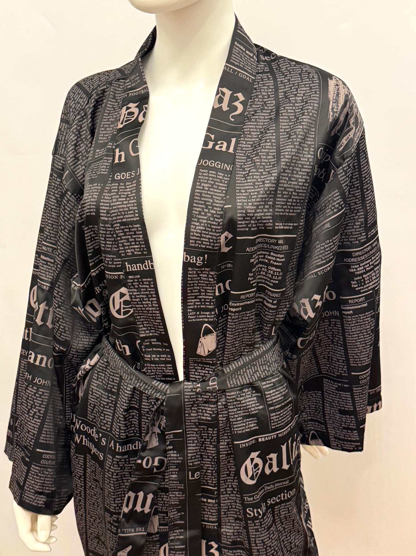 Iconic John Galliano "Gazette" Newspaper Print Kimono Robe with Original Box - Size M