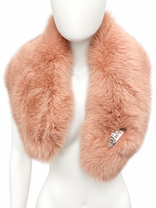 Christian Dior by John Galliano Fall 2004 Pink Fox Fur Collar with Leopard Silk Lining and Dior Logo Hardware