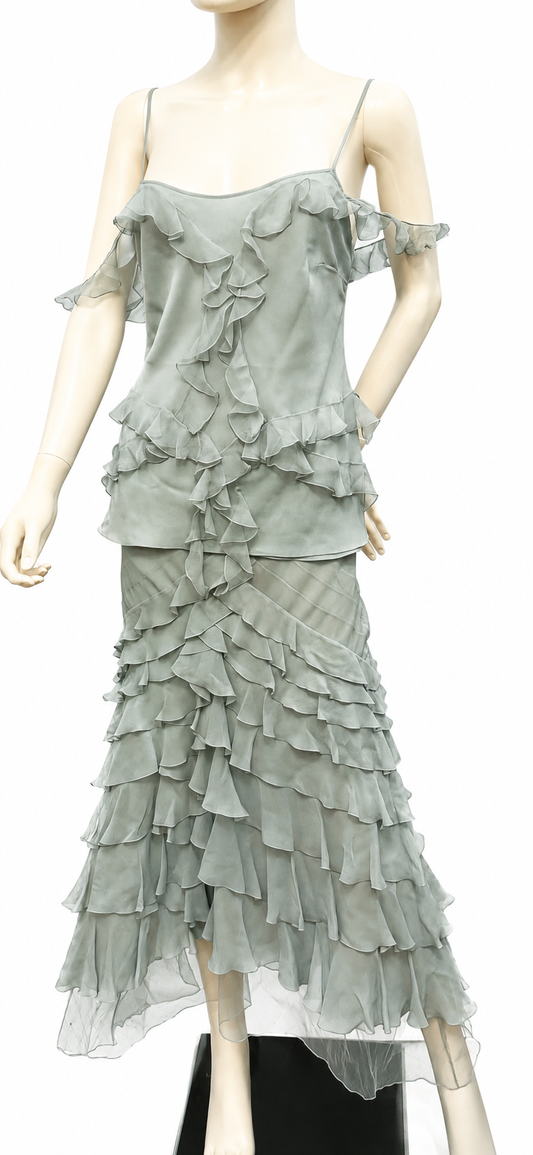 Rare Christian Dior by John Galliano Fall 2004 Silk Chiffon Ruffled Two-Piece Set