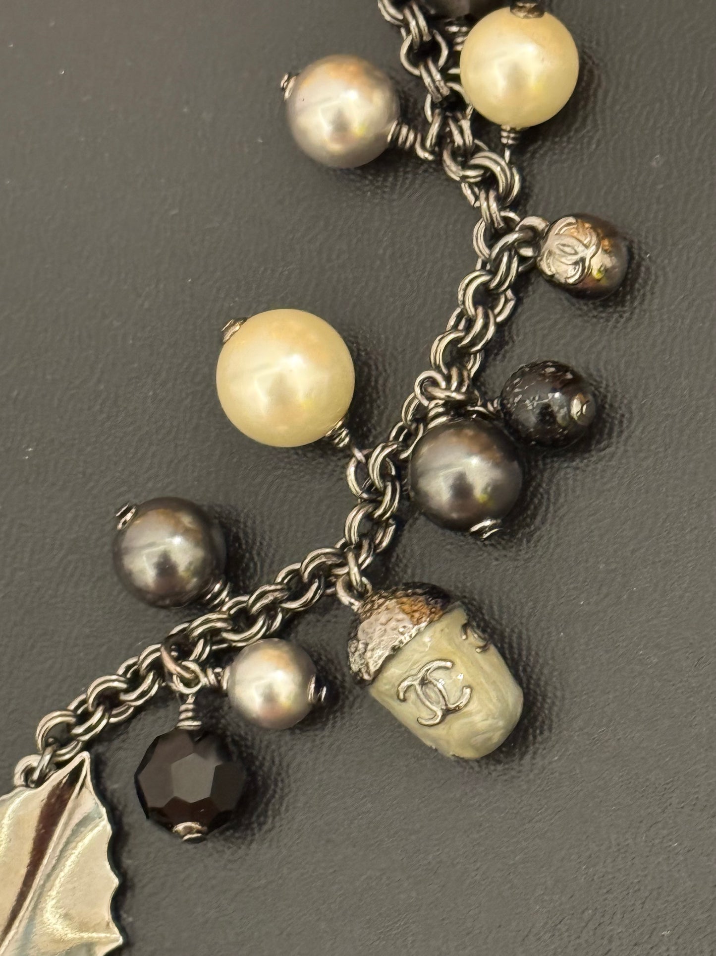 Museum-Worthy CHANEL Fall/Winter 2005 Runway Woodland Necklace by Karl Lagerfeld - Holly Leaves, Acorns, Mushroom & CC Charm Statement Collector's Archive Piece