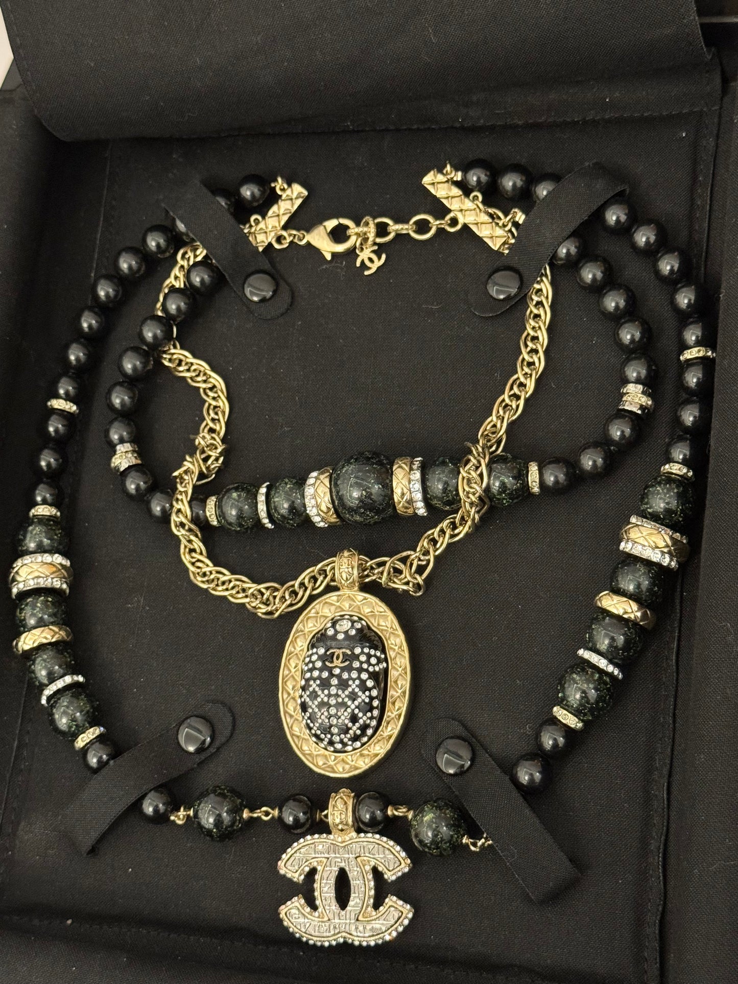 Museum-Worthy CHANEL Métiers d'Art Paris-New York 2019 Egyptian Scarab & Hieroglyph Layered Plastron Necklace from Karl Lagerfeld's Final Métiers d'Art Collection