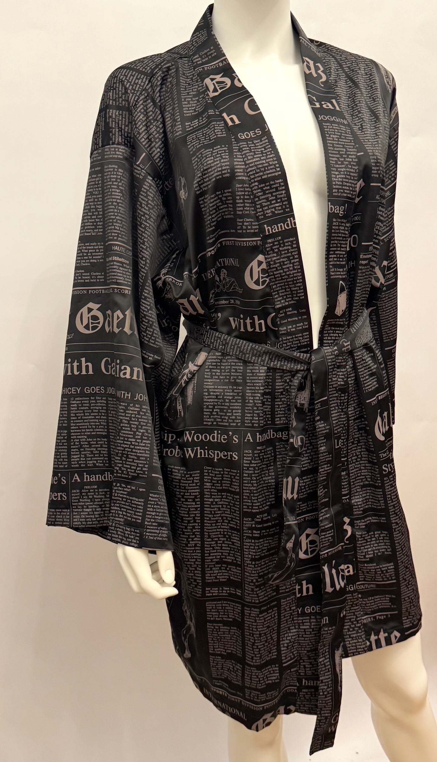 Iconic John Galliano "Gazette" Newspaper Print Kimono Robe with Original Box - Size M