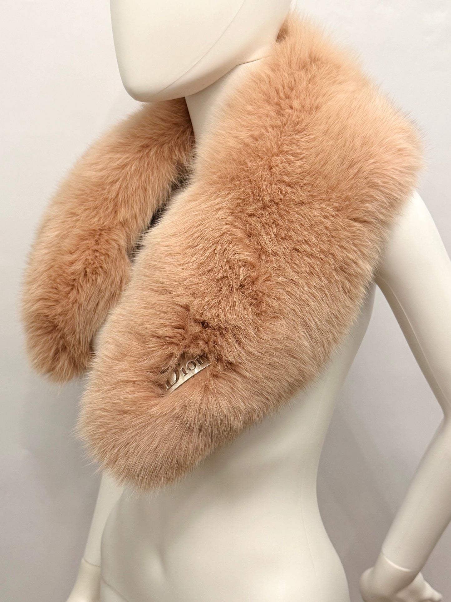 Christian Dior by John Galliano Fall 2004 Pink Fox Fur Collar with Leopard Silk Lining and Dior Logo Hardware