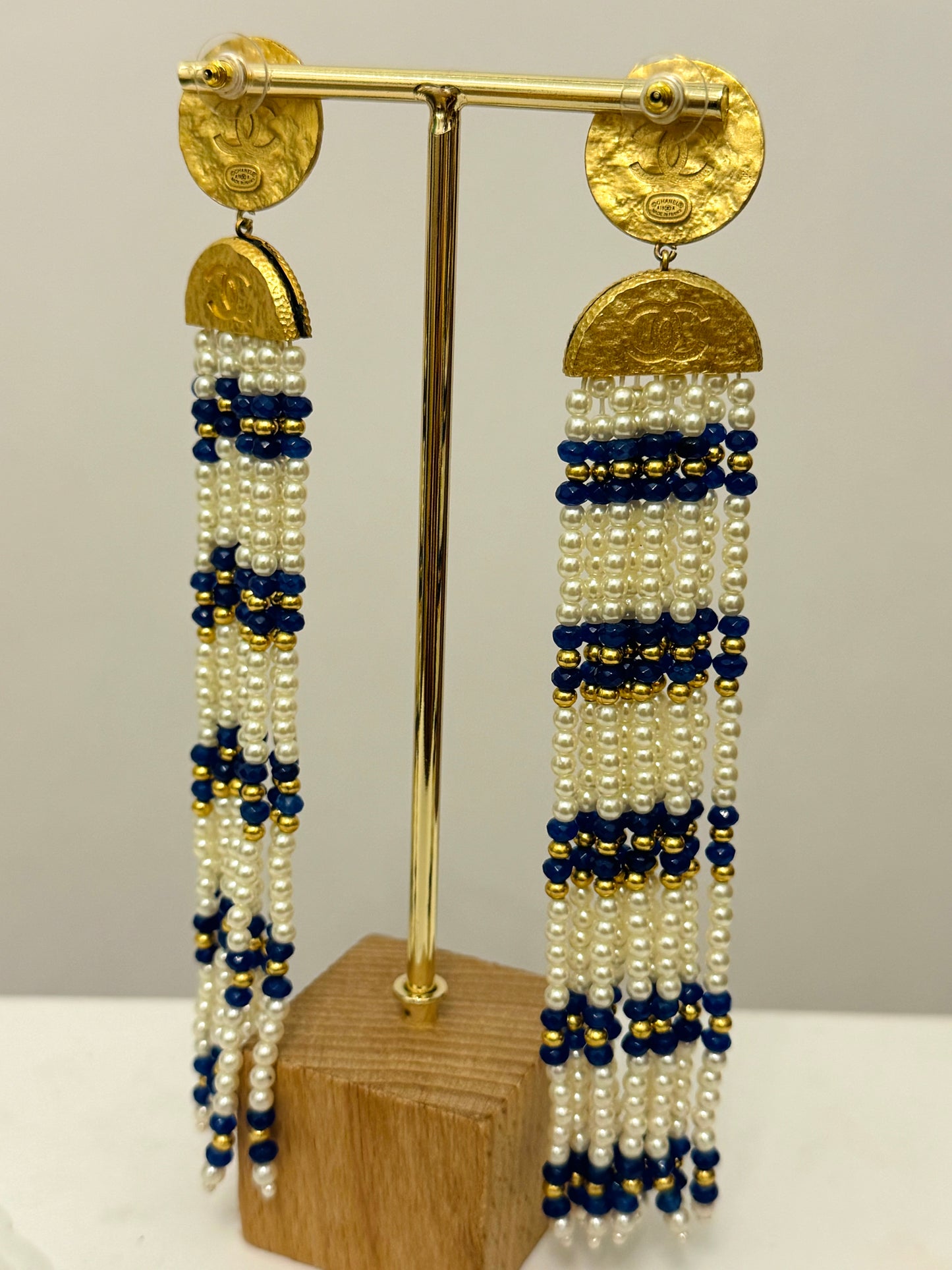 CHANEL Métiers d’Art Paris–New York 2019 “Egyptian” Lapis Lazuli & Pearl Chandelier Earrings by Karl Lagerfeld – Runway & Book Cover