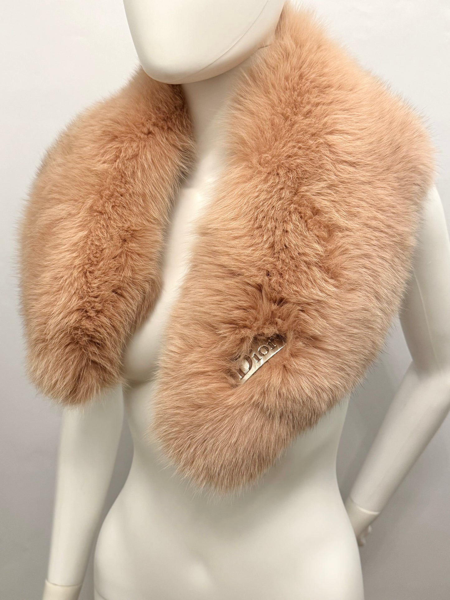 Christian Dior by John Galliano Fall 2004 Pink Fox Fur Collar with Leopard Silk Lining and Dior Logo Hardware