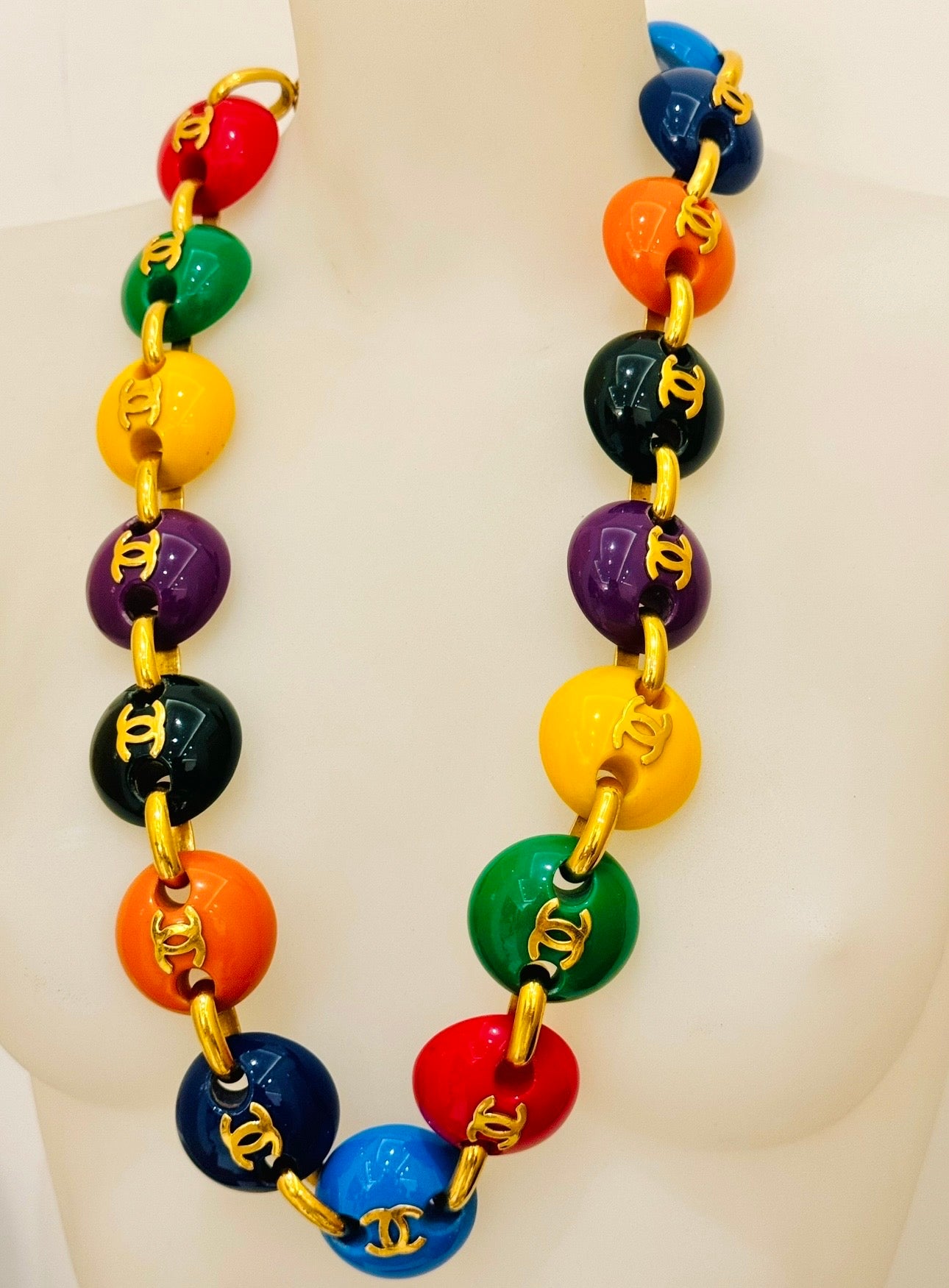 Museum-Worthy CHANEL Spring/Summer 1991 "Candy Button" Bonbons Skittles M&M Belt Necklace - Seen on Miley Cyrus - One of Karl Lagerfeld's Most Iconic Archive Jewels