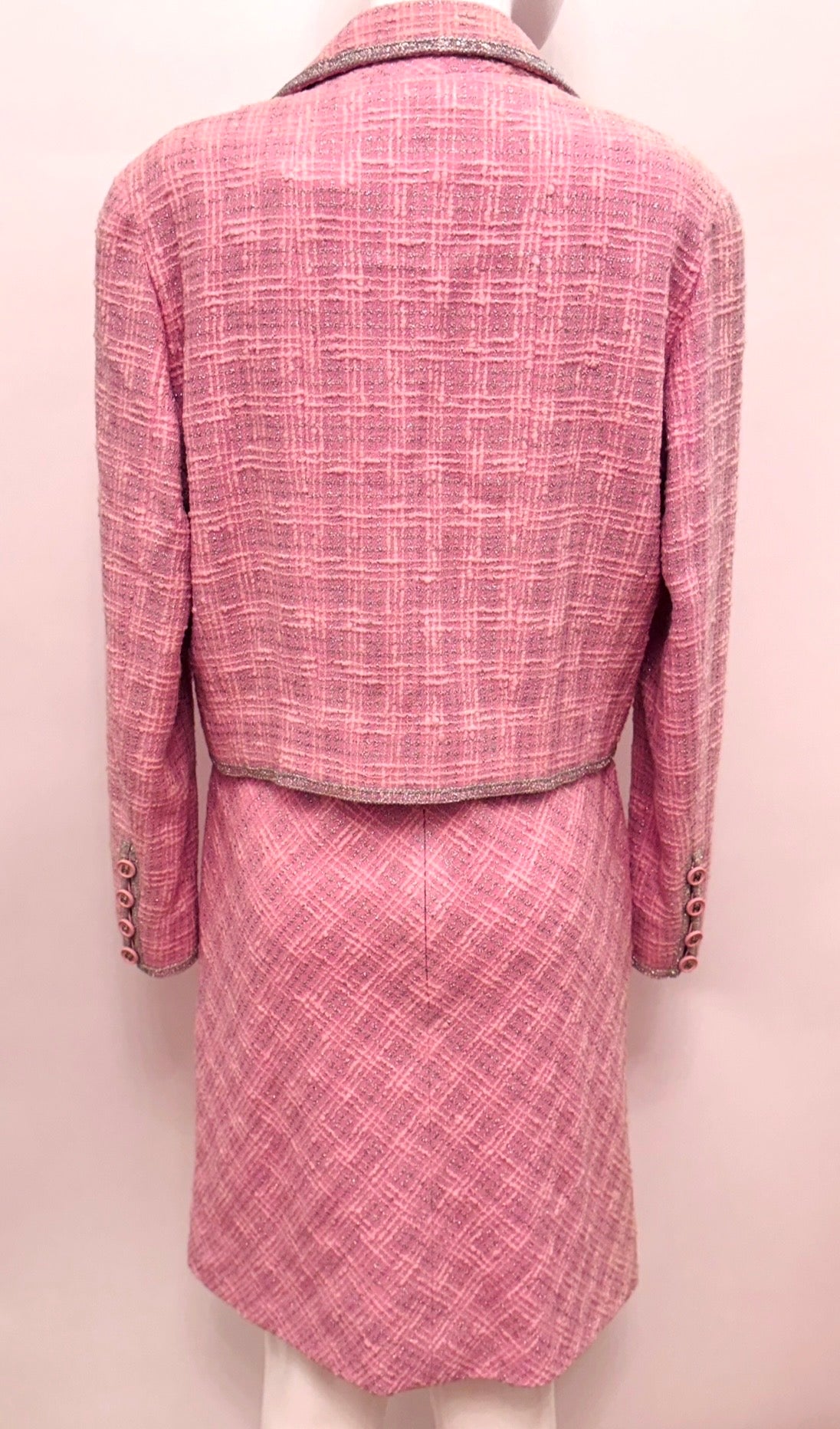CHANEL Spring/ Summer 1997 Fantasy Tweed Sparkling Barbie Pink Jacket & Dress Ensemble - Never Worn - Karl Lagerfeld Archive