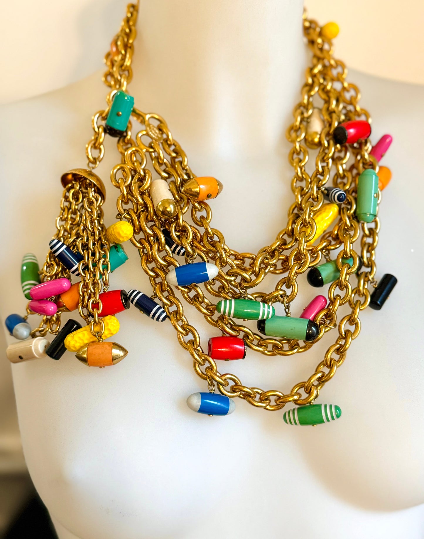 Museum-Worthy CHANEL Spring-Summer 1992 runway 24k gold plated Multicolor "Pill" Chain Belt
